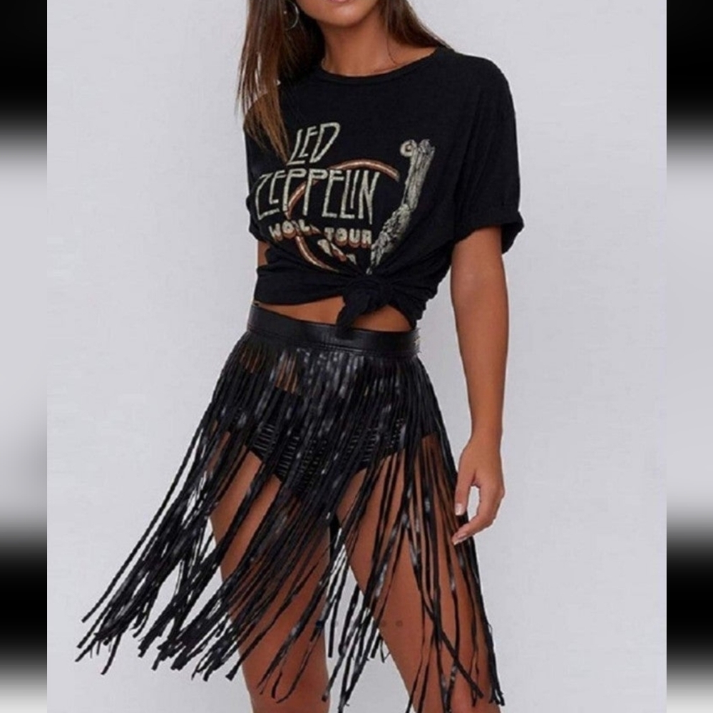 NEW Faux Leather Adjustable Fringe Belt Skirt For Music Festival or Rave